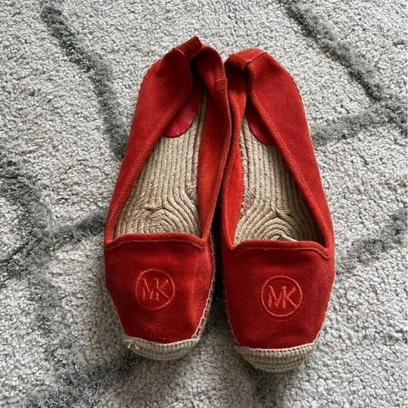 Michael Kors espadrilles flats suede leather red orange size 8.5 - Picture 1 of 13